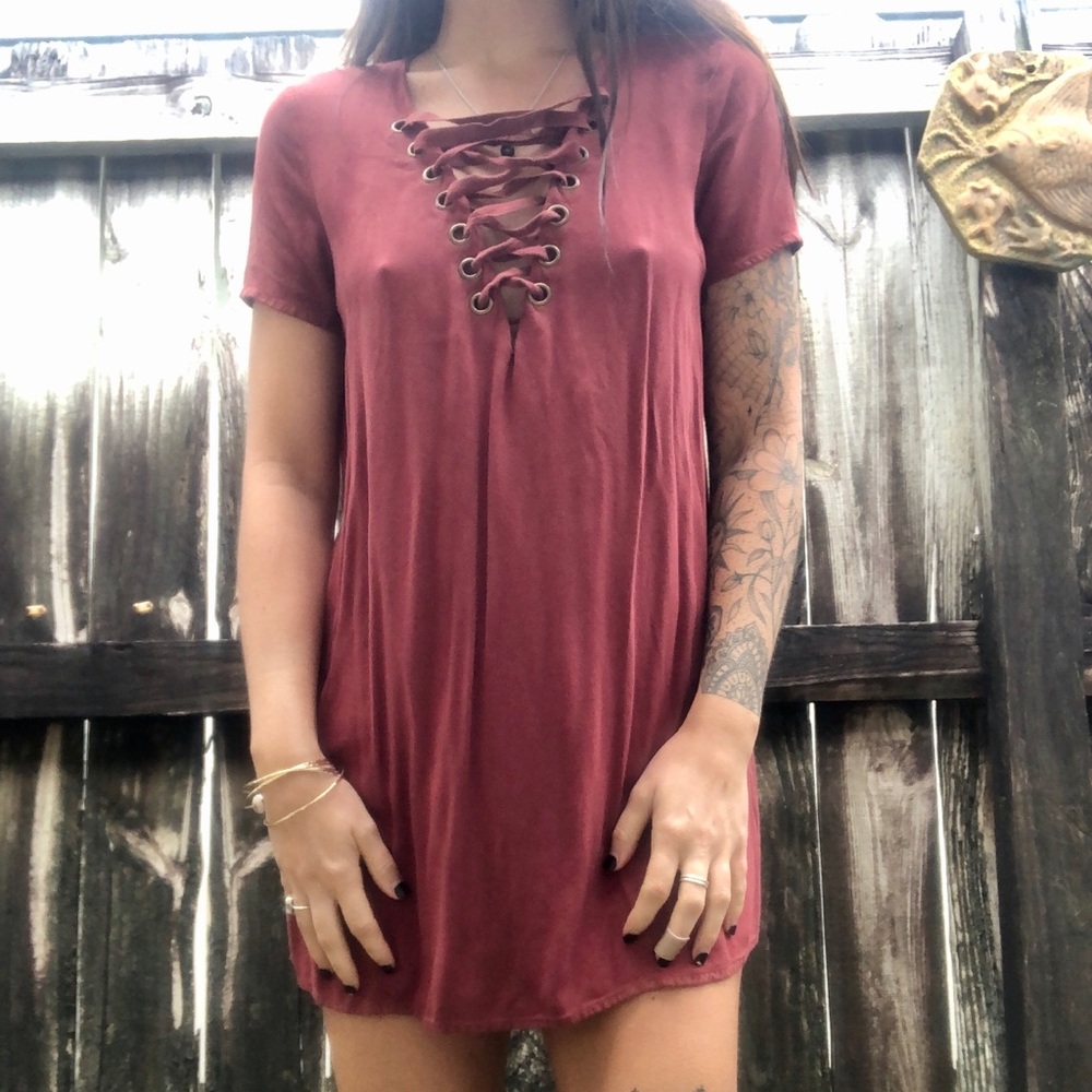 Red tie front dress